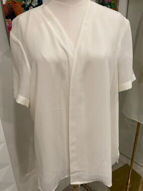 Elegantly Draped Cream Button-Front Women's Blouse